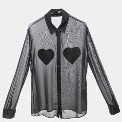 Love Moschino Black Chiffon Heart Patched Shirt L