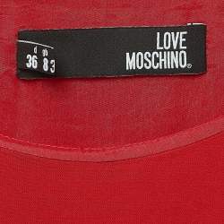 Pre Owned Love Moschino Red Crepe Leather Patch Pleated Maxi Dress S