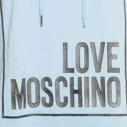 Pre Owned Love Moschino Blue Cotton Frame Logo Hoodie Dress S
