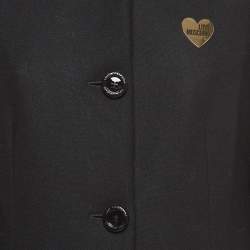 Pre Owned Love Moschino Black Wool Blend Logo Detail Mid-Length Coat M