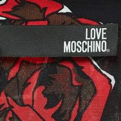 Pre Owned Love Moschino Black Rose Print Crepe Buttoned Mini Shirt Dress M