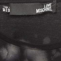 Pre Owned Love Moschino Black Tie-Dye Applique Short Sleeve T-Shirt S