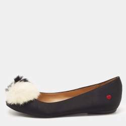 Love Moschino Black Satin Pom Pom Ballet Flats Size 40