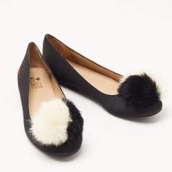 Love Moschino Black Satin Pom Pom Ballet Flats Size 40