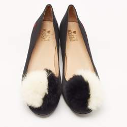 Love Moschino Black Satin Pom Pom Ballet Flats Size 40