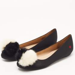 Love Moschino Black Satin Pom Pom Ballet Flats Size 40