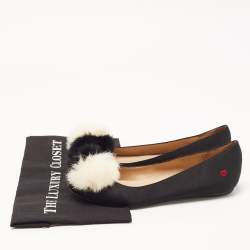 Love Moschino Black Satin Pom Pom Ballet Flats Size 40
