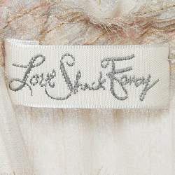 Pre Owned Love Shack Fancy Beige Printed Lurex Silk Flounce Mini Dress L