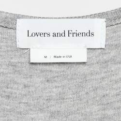 مملوكة مسبقًا Lovers and Friends Grey Rib Knit Cut-Out Detail Sleeveless Maxi Dress M 