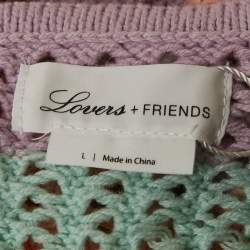 Pre Owned Lovers + Friends Pink/Blue Striped Crochet Skirt and Top L
