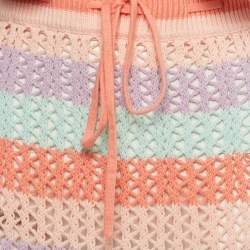 Pre Owned Lovers + Friends Pink/Blue Striped Crochet Skirt and Top L