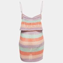 Pre Owned Lovers + Friends Pink/Blue Striped Crochet Skirt and Top L