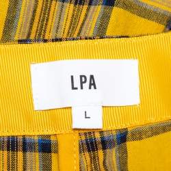 LPA Mustard Yellow Cotton Plaid Slim Trousers L 
