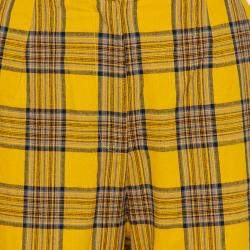 LPA Mustard Yellow Cotton Plaid Slim Trousers L 