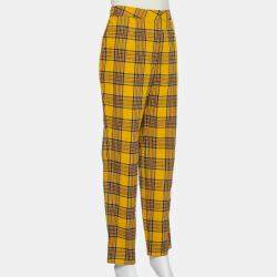 LPA Mustard Yellow Cotton Plaid Slim Trousers L 