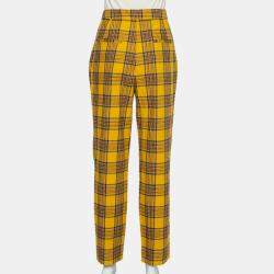 LPA Mustard Yellow Cotton Plaid Slim Trousers L 