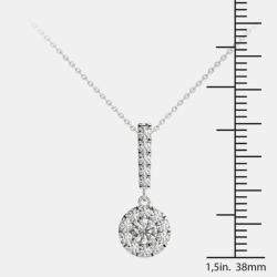 14K White Gold Natural Diamond Halo Stick Pendant Necklace (3/4 Ct)