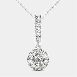 14K White Gold Natural Diamond Halo Stick Pendant Necklace (3/4 Ct)