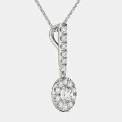 14K White Gold Natural Diamond Halo Stick Pendant Necklace (3/4 Ct)