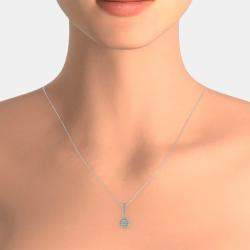 14K White Gold Natural Diamond Halo Stick Pendant Necklace (3/4 Ct)
