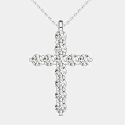 14K Hypoallergenic White Gold Natural Diamond Cross Pendant Necklace (1.00 Ctw)