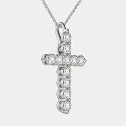 14K Hypoallergenic White Gold Natural Diamond Cross Pendant Necklace (1.00 Ctw)