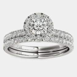 14K White Gold Halo Bridal Ring (1.00 Ctw, I1-I2)