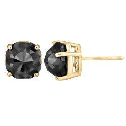 14K Yellow Gold Black Stone Stud Earrings (Appox 4.00 cts)