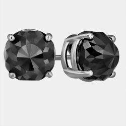 14K White Gold Black Stone Stud Earrings (Appox 6.00 cts)