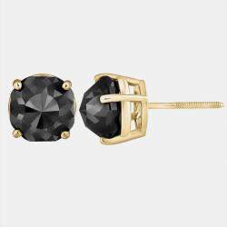 Pre Owned 14K Yellow Gold Black Stone Stud Earrings (Appox 7.00 cts)