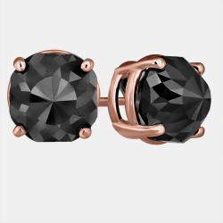 Pre Owned 14K Rose Gold Black Stone Stud Earrings (Appox 7.00 cts)