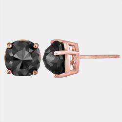 Pre Owned 14K Rose Gold Black Stone Stud Earrings (Appox 7.00 cts)