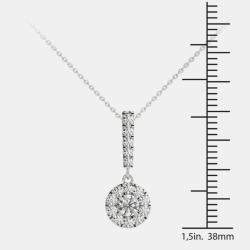 14K White Gold Natural Diamond Halo Stick Pendant Necklace (0.50 Ctw)