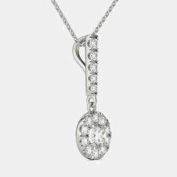 14K White Gold Natural Diamond Halo Stick Pendant Necklace (0.50 Ctw)