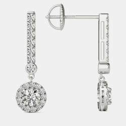 14K Gold Natural Diamond Dangle Halo Screw Back Earrings (3/4 Ctw)