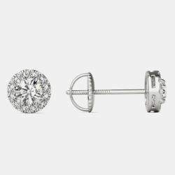 Pre Owned 14K White Gold Natural Diamond Halo Screw Back Earrings (1/2 Ctw)