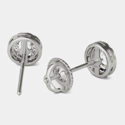 Pre Owned 14K White Gold Natural Diamond Halo Screw Back Earrings (1/2 Ctw)