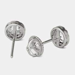 14K White Gold Natural Diamond Halo Screw Back Earrings (1.00 Ctw)