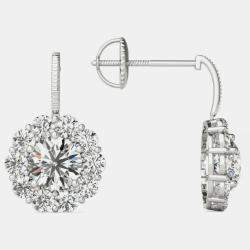 14K White Gold Natural Diamond Dangle Halo Screw Back Earrings (2.20 Ctw)