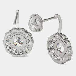 14K White Gold Natural Diamond Dangle Halo Screw Back Earrings (2.20 Ctw)