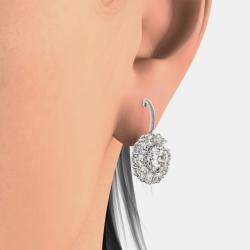 14K White Gold Natural Diamond Dangle Halo Screw Back Earrings (2.20 Ctw)