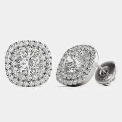 14K Gold Natural Diamond Double Halo Screw Back Earrings (1.00 Ctw)