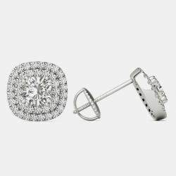 14K Gold Natural Diamond Double Halo Screw Back Earrings (1.00 Ctw)