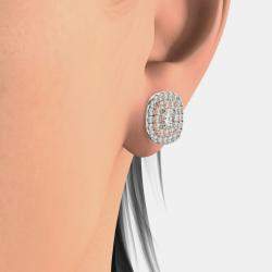14K Gold Natural Diamond Double Halo Screw Back Earrings (1.00 Ctw)