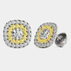 14K Gold Natural Diamond Double Halo Screw Back Earrings (1.00 Ctw)