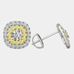 14K Gold Natural Diamond Double Halo Screw Back Earrings (1.00 Ctw)