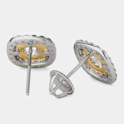 14K Gold Natural Diamond Double Halo Screw Back Earrings (1.00 Ctw)