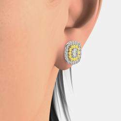 14K Gold Natural Diamond Double Halo Screw Back Earrings (1.00 Ctw)