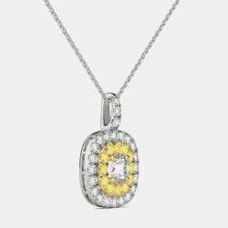 Pre Owned 14K White Gold Natural Diamond Double Halo Pendant (1.00 Ctw)