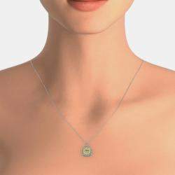 Pre Owned 14K White Gold Natural Diamond Double Halo Pendant (1.00 Ctw)